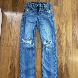 American Eagle Outfitters Blue Distressed Straight Leg Jeans